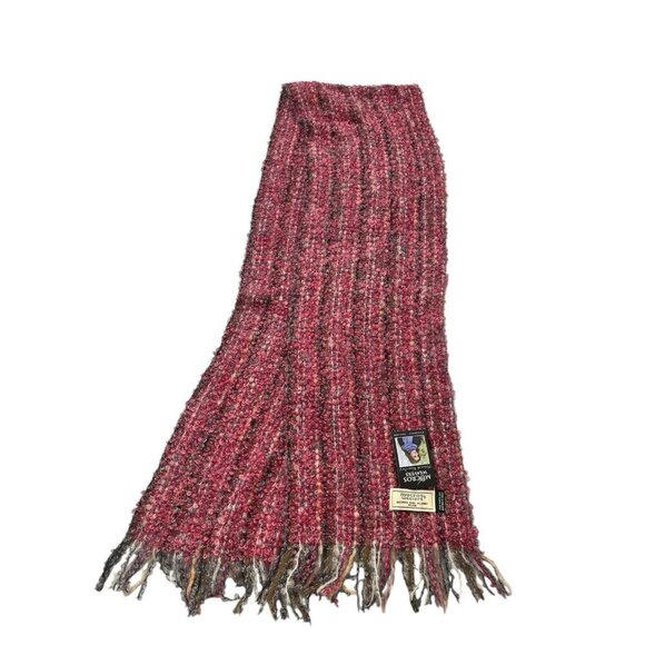 Mucros Weavers Mohair Blend Curly Weave Pink Fringe Scarf Made In Ireland - Picture 2 of 5